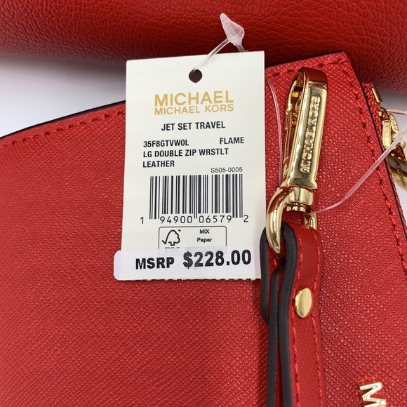 MICHAEL KORS LARGE DOUBLE ZIP WRISTLET WALLET FLAME COLOR - Picture 10 of 10